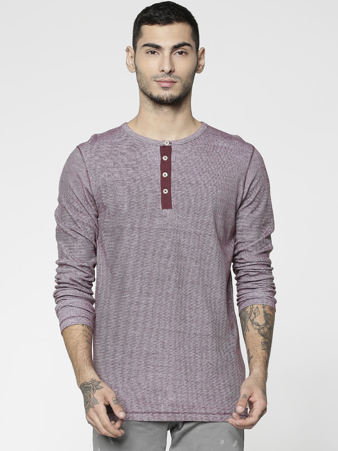 Red Slim Fit Henley T-Shirt