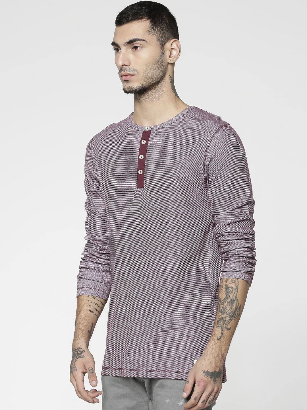 Red Slim Fit Henley T-Shirt