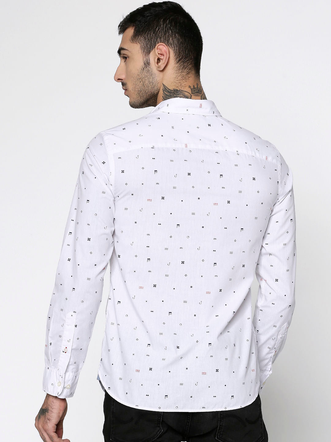 White All Over Printed Slim Fit Full Sleeves Shirt