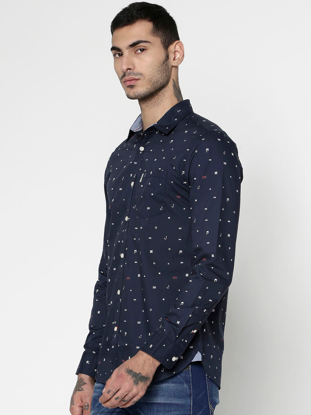 Blue All Over Printed Slim Fit Full Sleeves Shirt