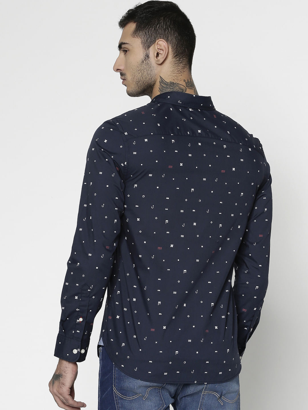 Blue All Over Printed Slim Fit Full Sleeves Shirt