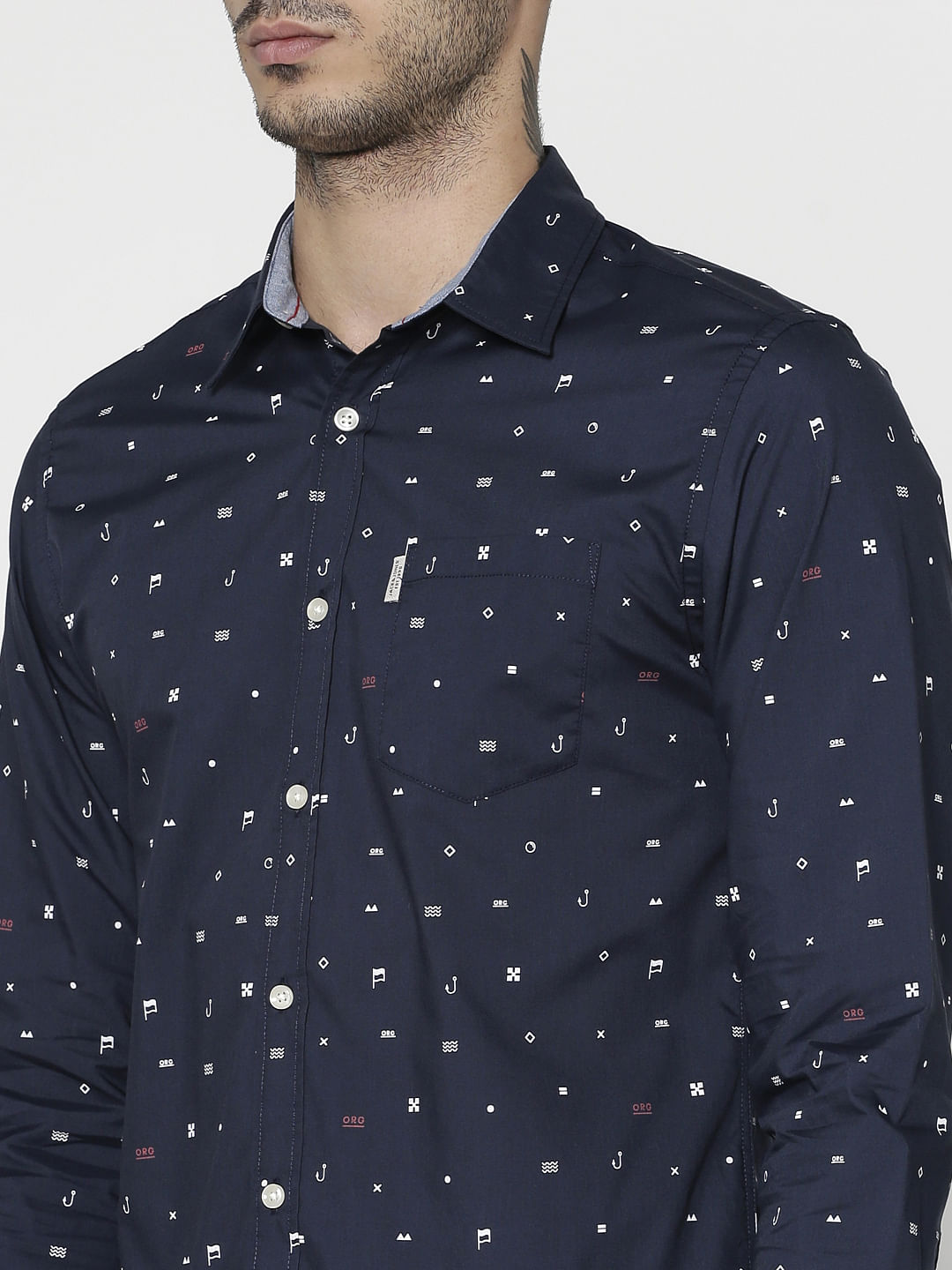 Blue All Over Printed Slim Fit Full Sleeves Shirt