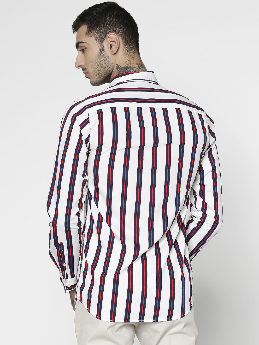 White Striped Slim Fit Full Sleeves Shirt