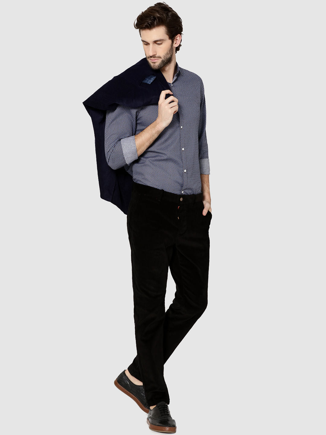 Brown All Over Print Full Sleeves Dobby Shirt