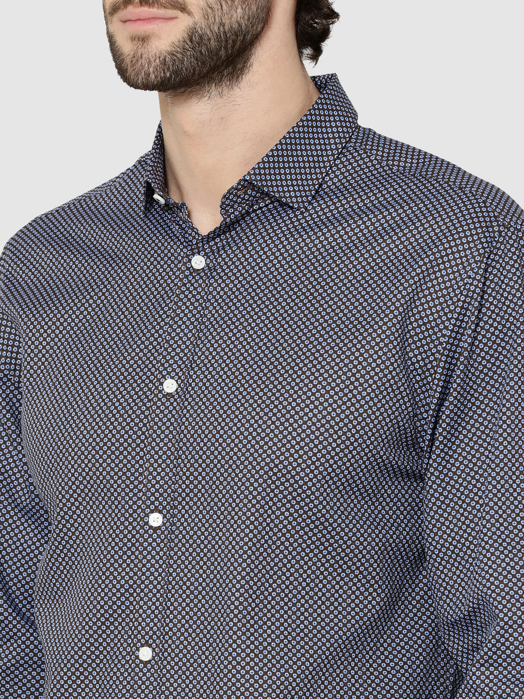 Brown All Over Print Full Sleeves Dobby Shirt