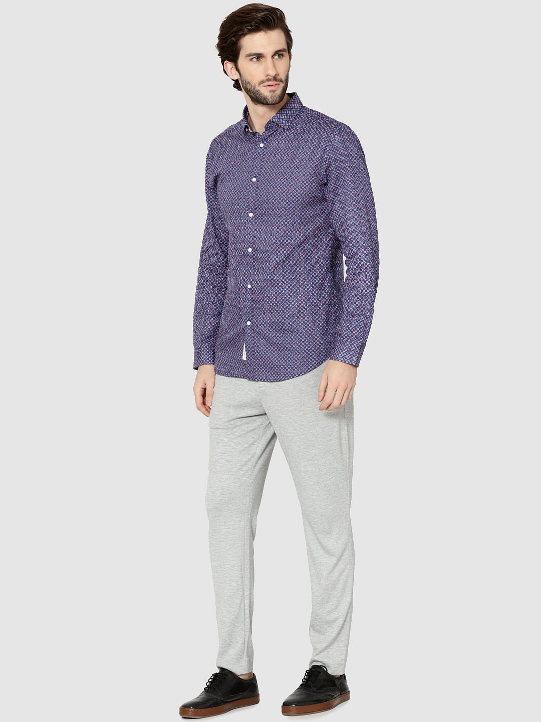 Blue All Over Print Full Sleeves Dobby Shirt