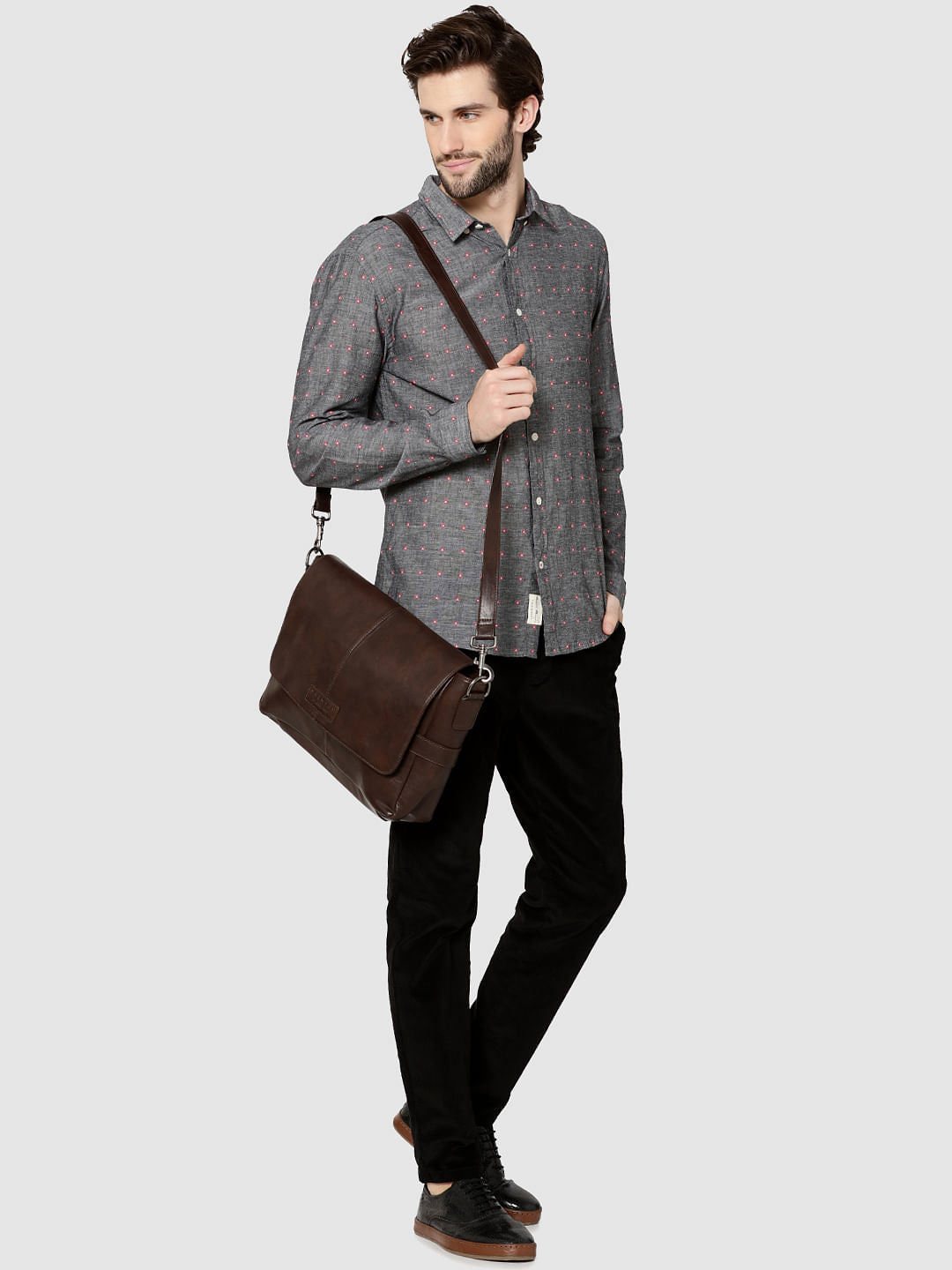 Grey All Over Printed Dobby Full Sleeves Shirt