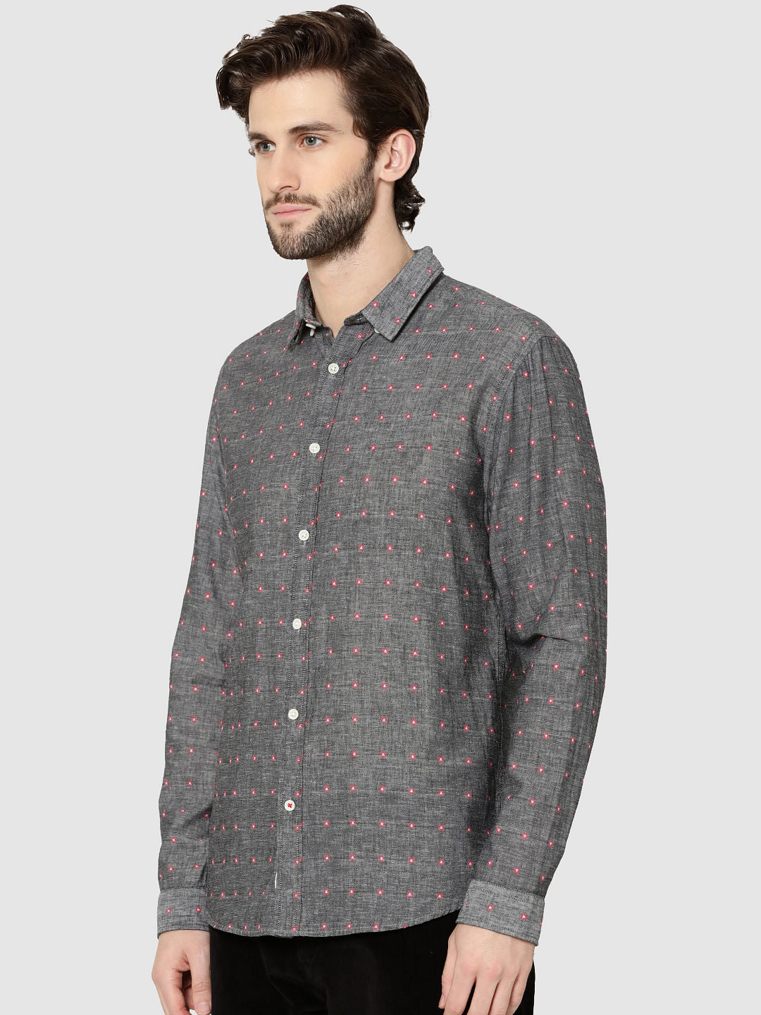 Grey All Over Printed Dobby Full Sleeves Shirt