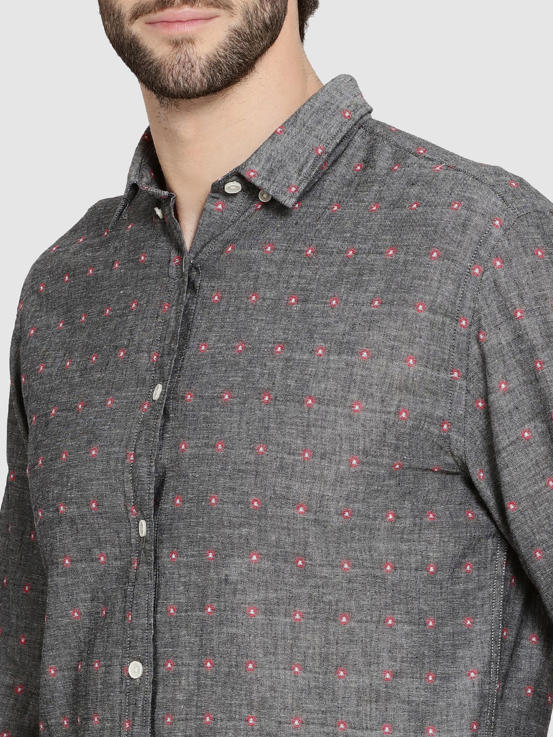 Grey All Over Printed Dobby Full Sleeves Shirt
