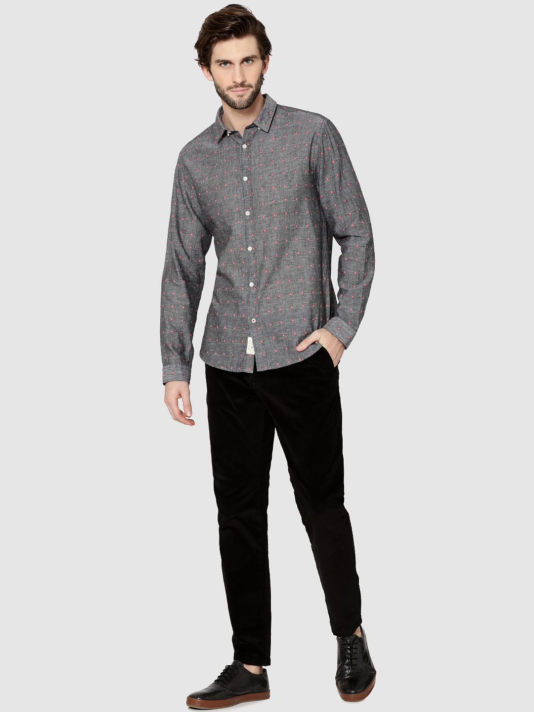 Grey All Over Printed Dobby Full Sleeves Shirt