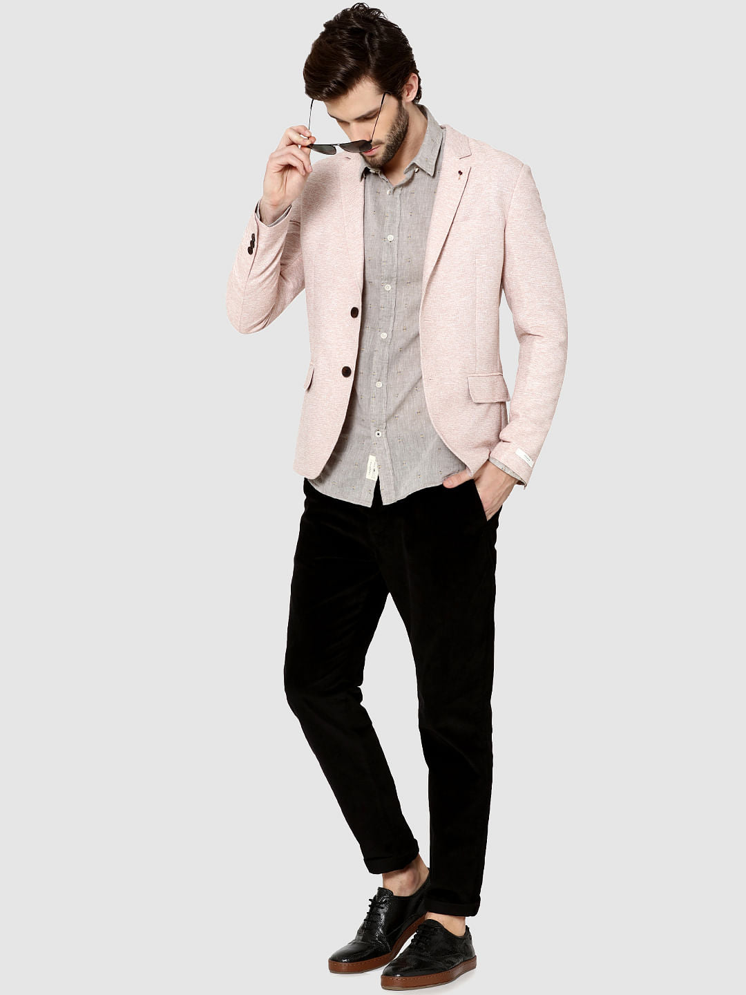 Beige All Over Printed Dobby Full Sleeves Shirt
