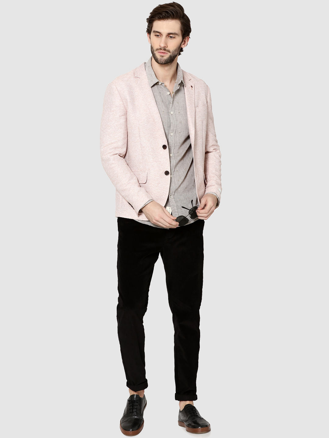 Beige All Over Printed Dobby Full Sleeves Shirt