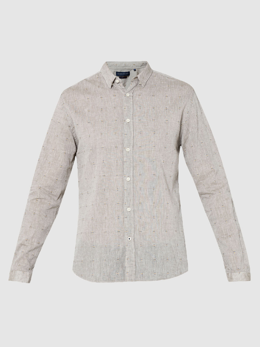 Beige All Over Printed Dobby Full Sleeves Shirt