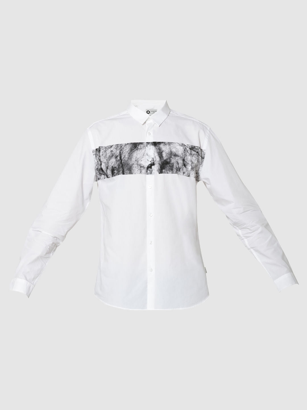 White Placement Print Full Sleeves Slim Fit Shirt