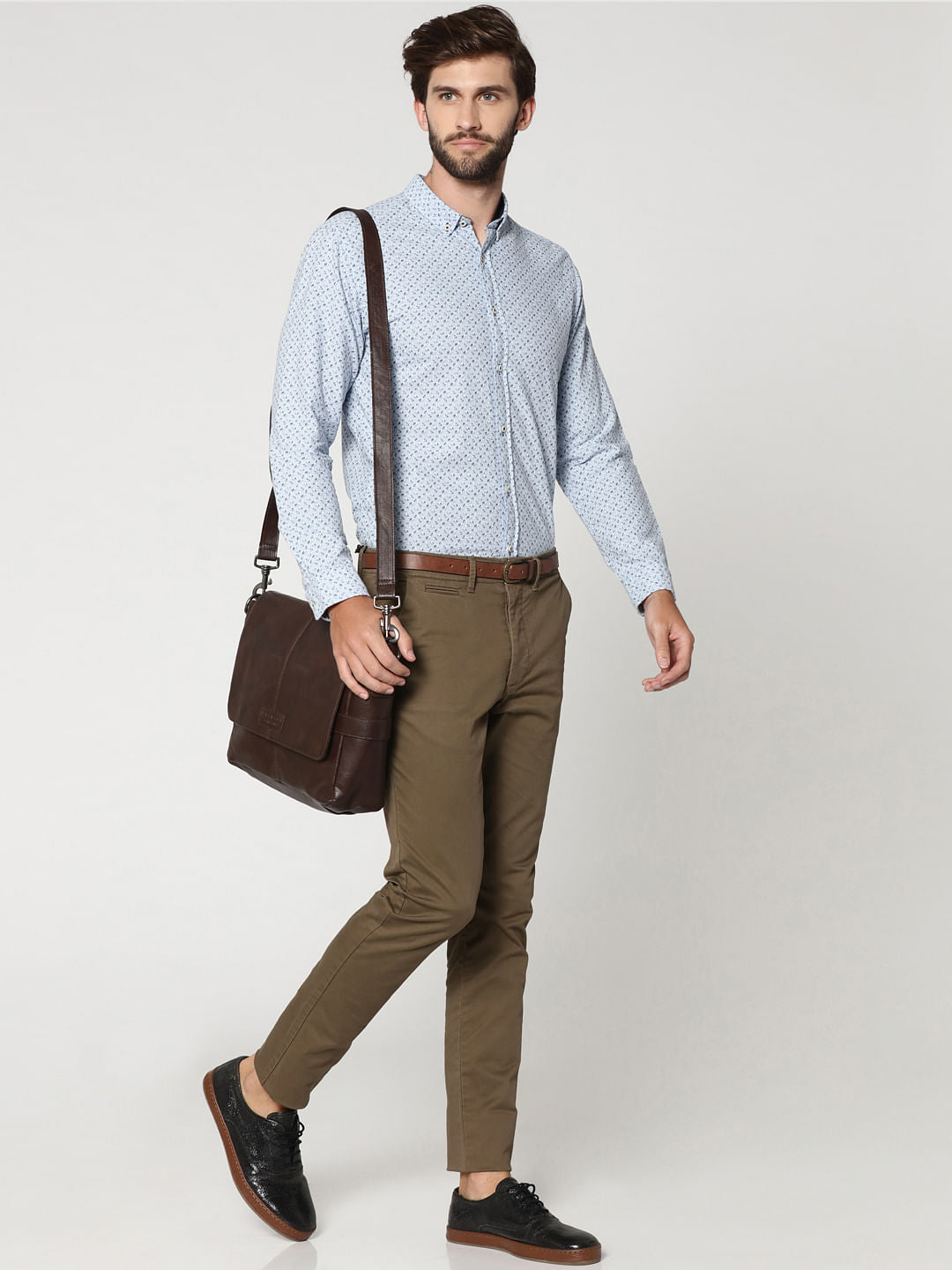 Light Blue All Over Print Elbow Patch Full Sleeves Shirt