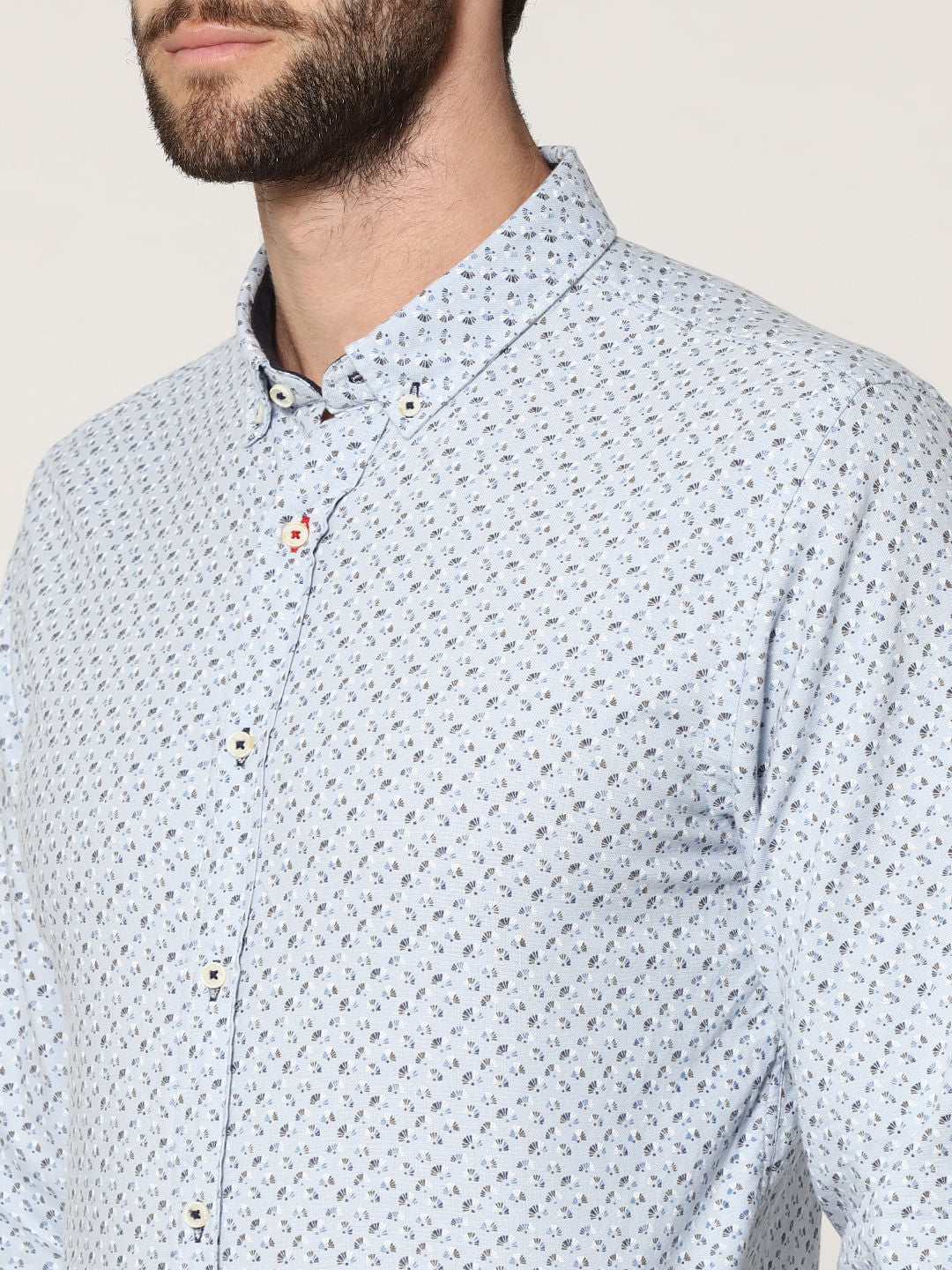 Light Blue All Over Print Elbow Patch Full Sleeves Shirt
