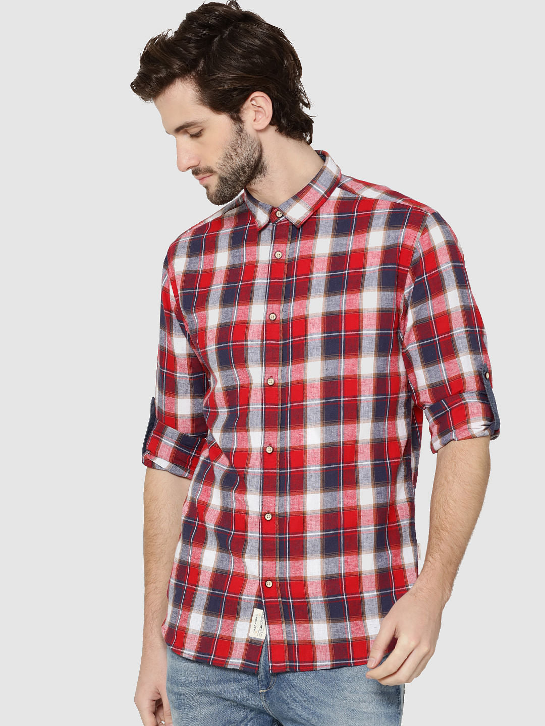 Red Check Full Sleeves Slim Fit Shirt