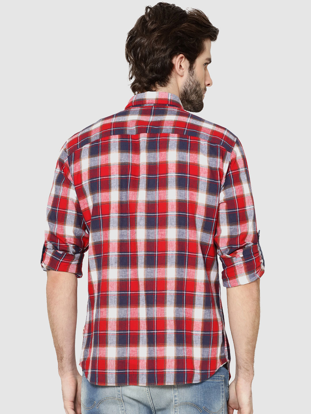 Red Check Full Sleeves Slim Fit Shirt