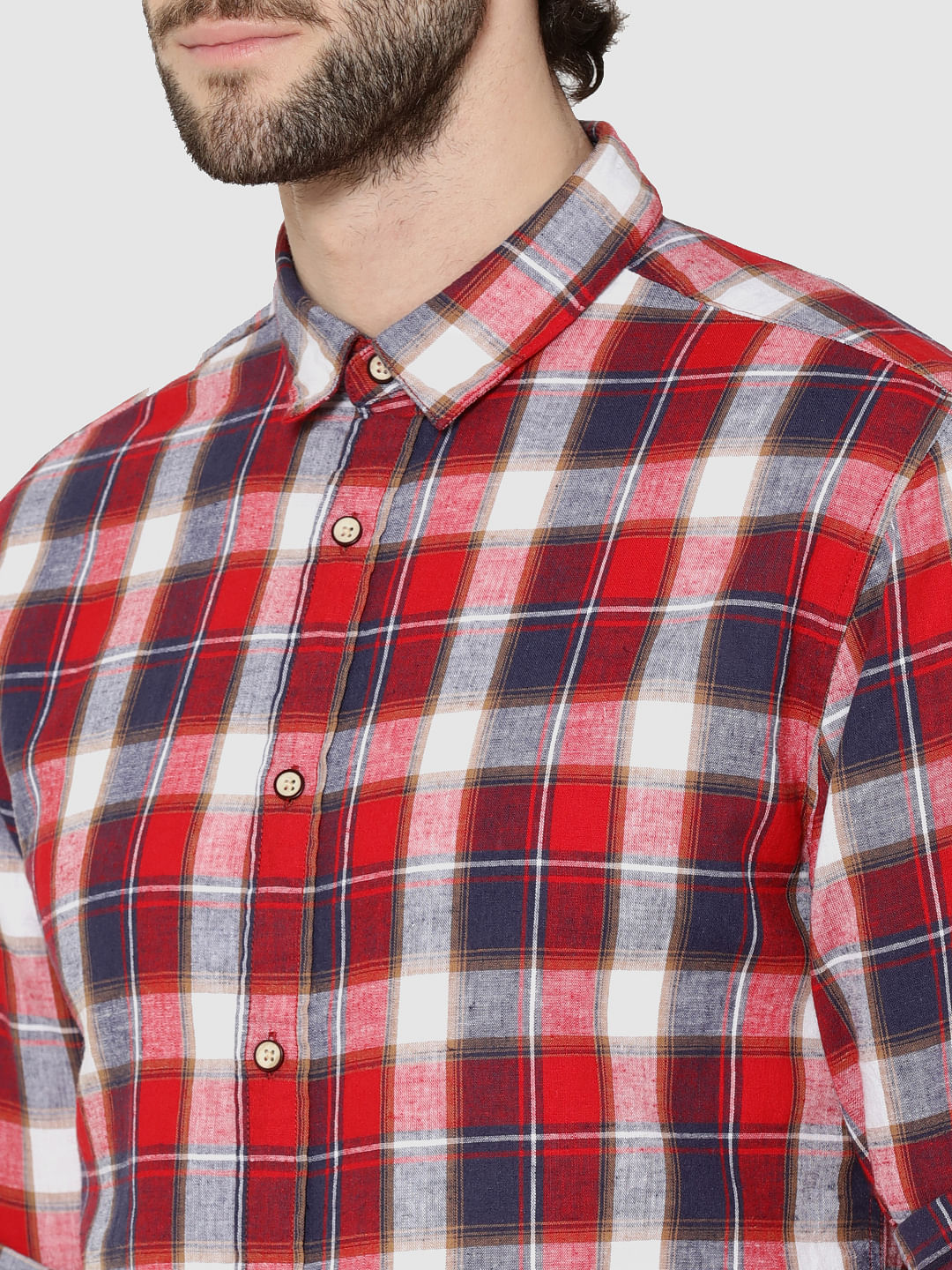 Red Check Full Sleeves Slim Fit Shirt