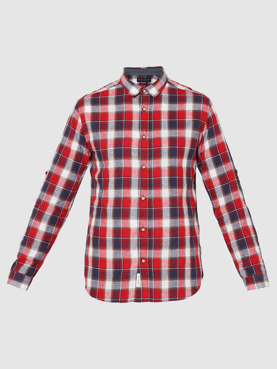 Red Check Full Sleeves Slim Fit Shirt
