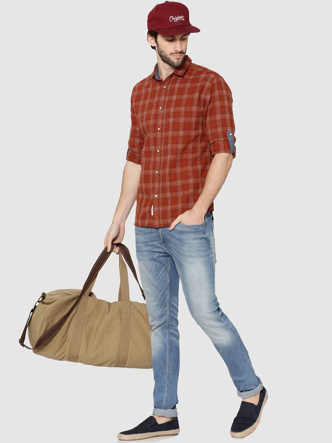 Brown Check Full Sleeves Slim Fit Shirt