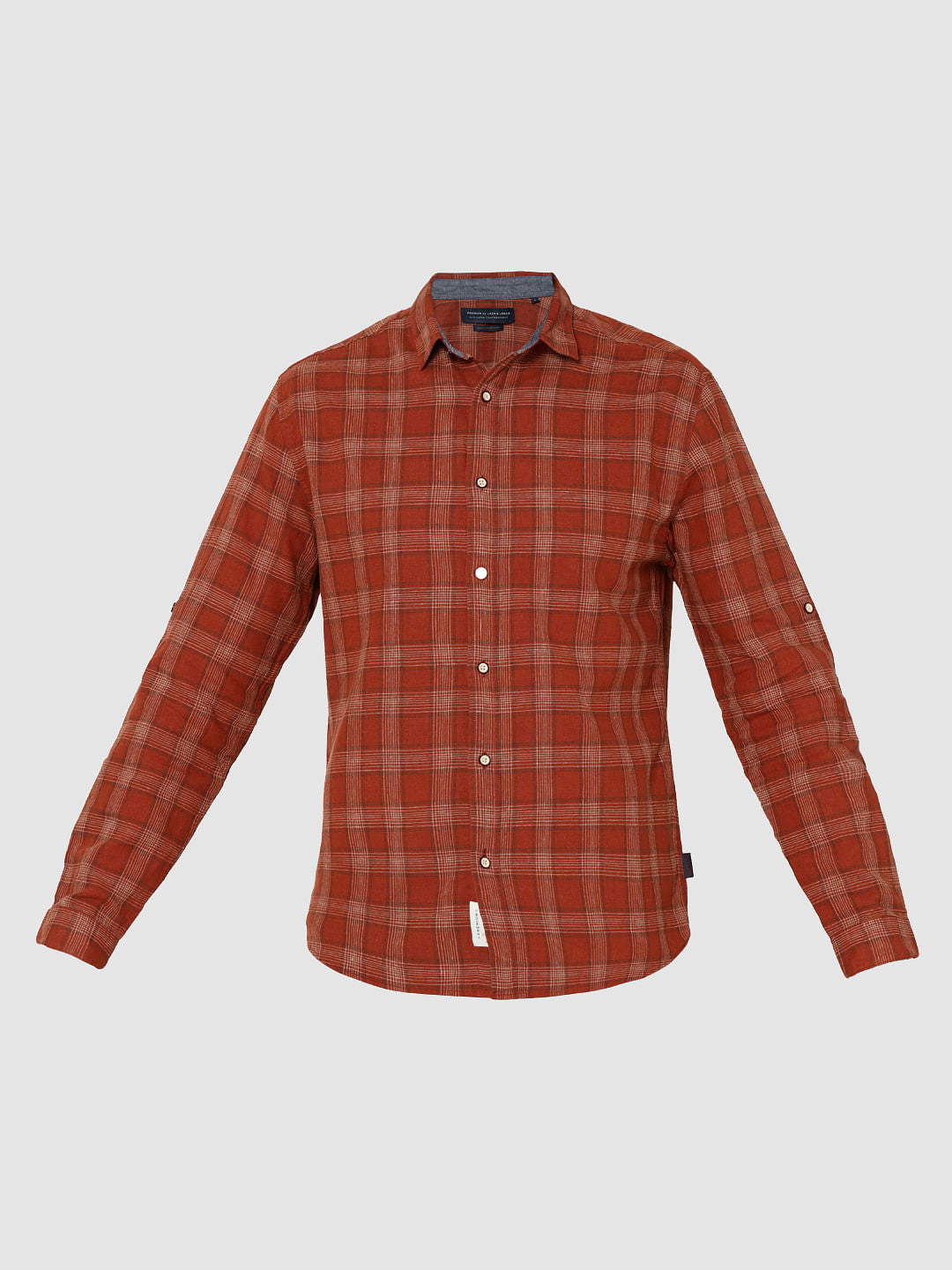 Brown Check Full Sleeves Slim Fit Shirt