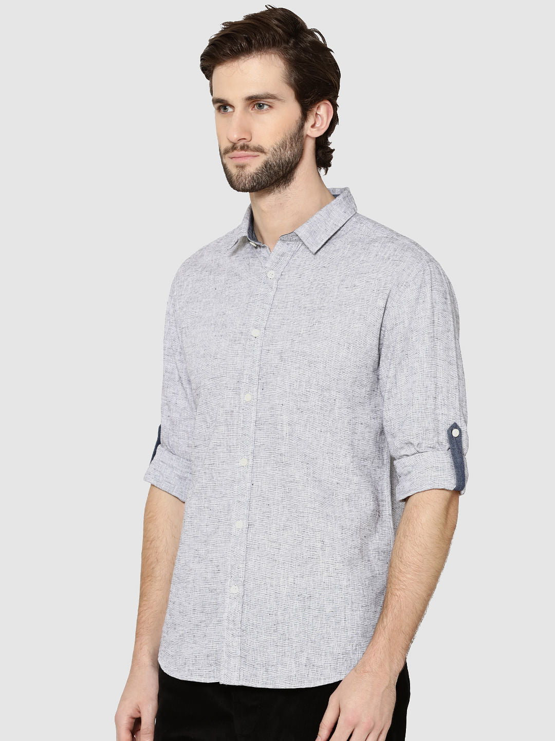 Grey Dobby Full Sleeves Slim Fit Shirt