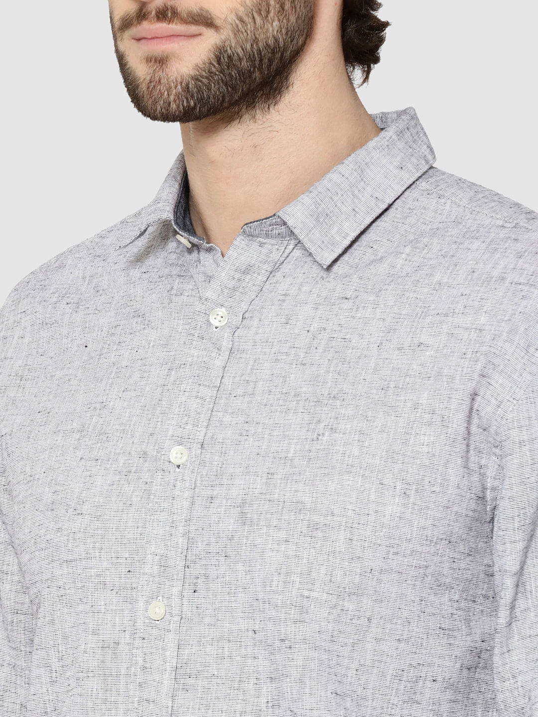 Grey Dobby Full Sleeves Slim Fit Shirt