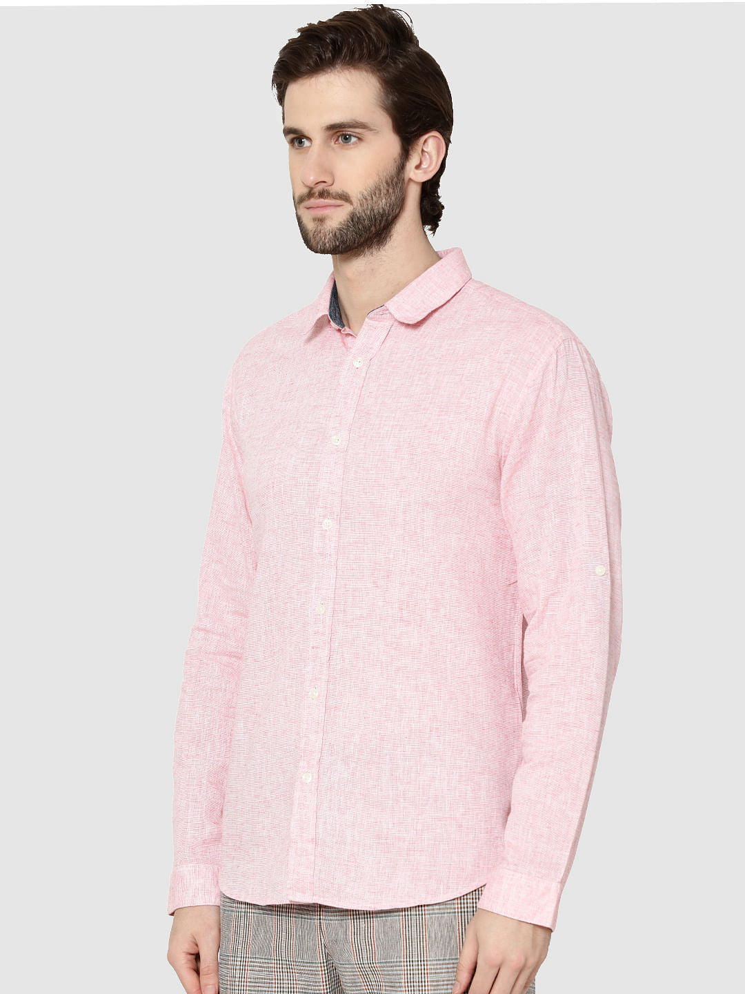 Red Dobby Full Sleeves Slim Fit Shirt
