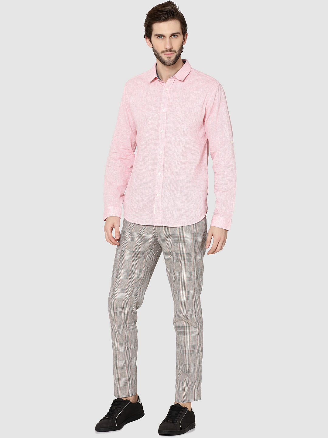 Red Dobby Full Sleeves Slim Fit Shirt