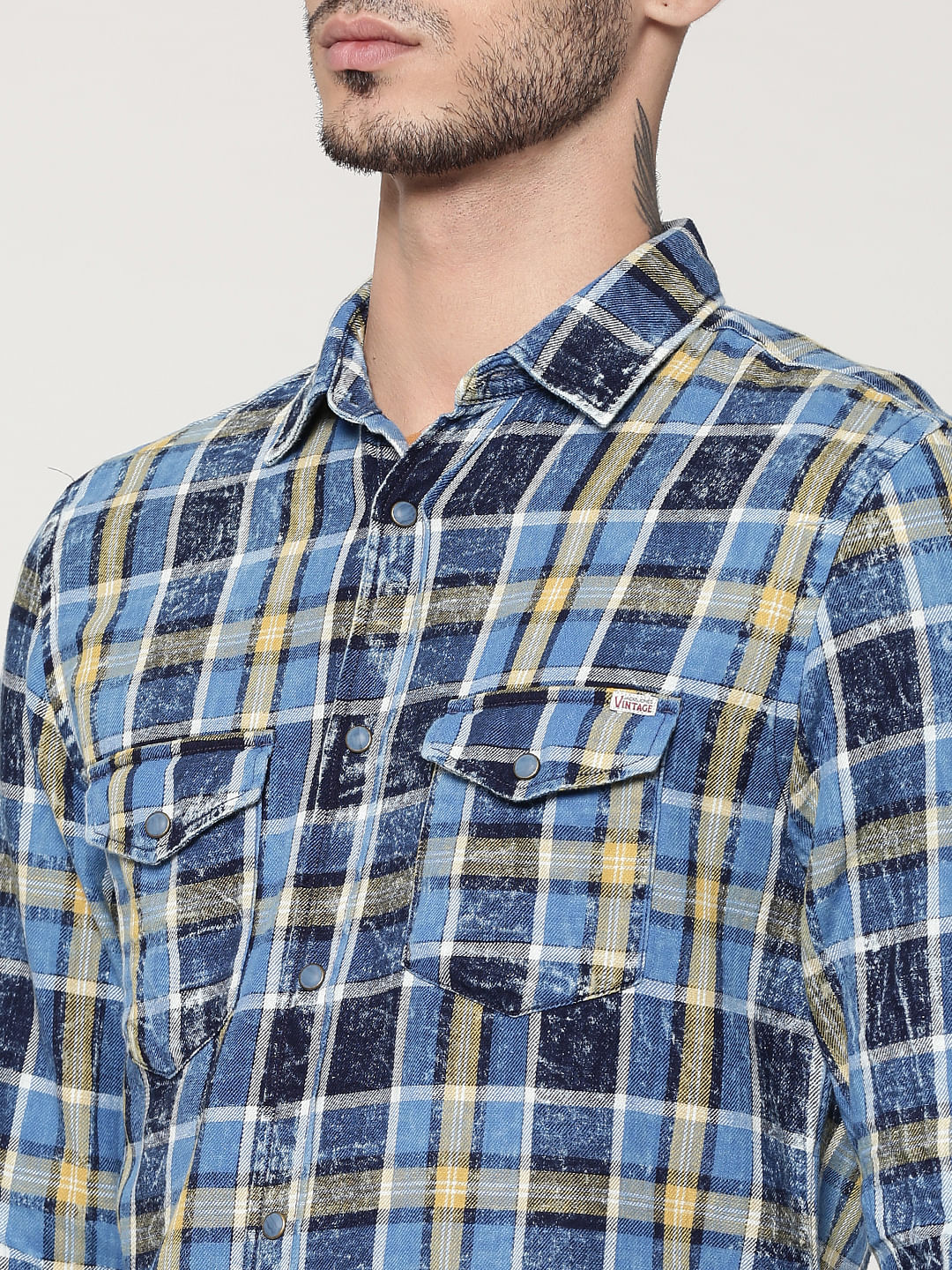 Blue & Yellow Full Sleeves Check Shirt
