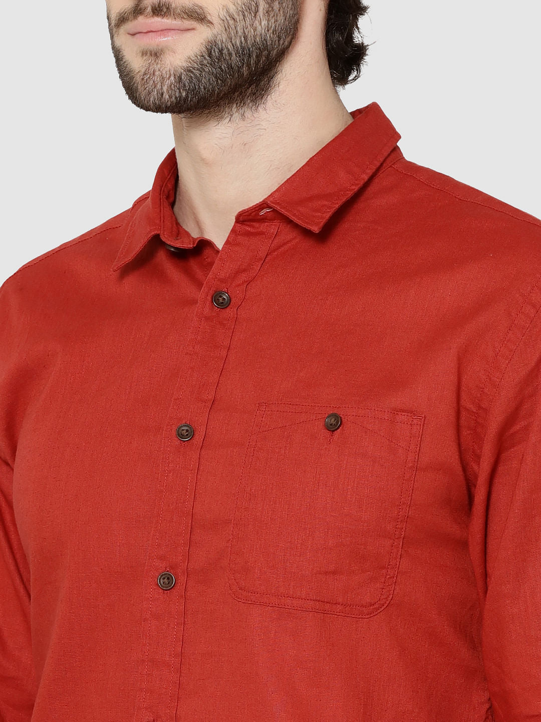 Red One Pocket Full Sleeves Slim Fit Shirt
