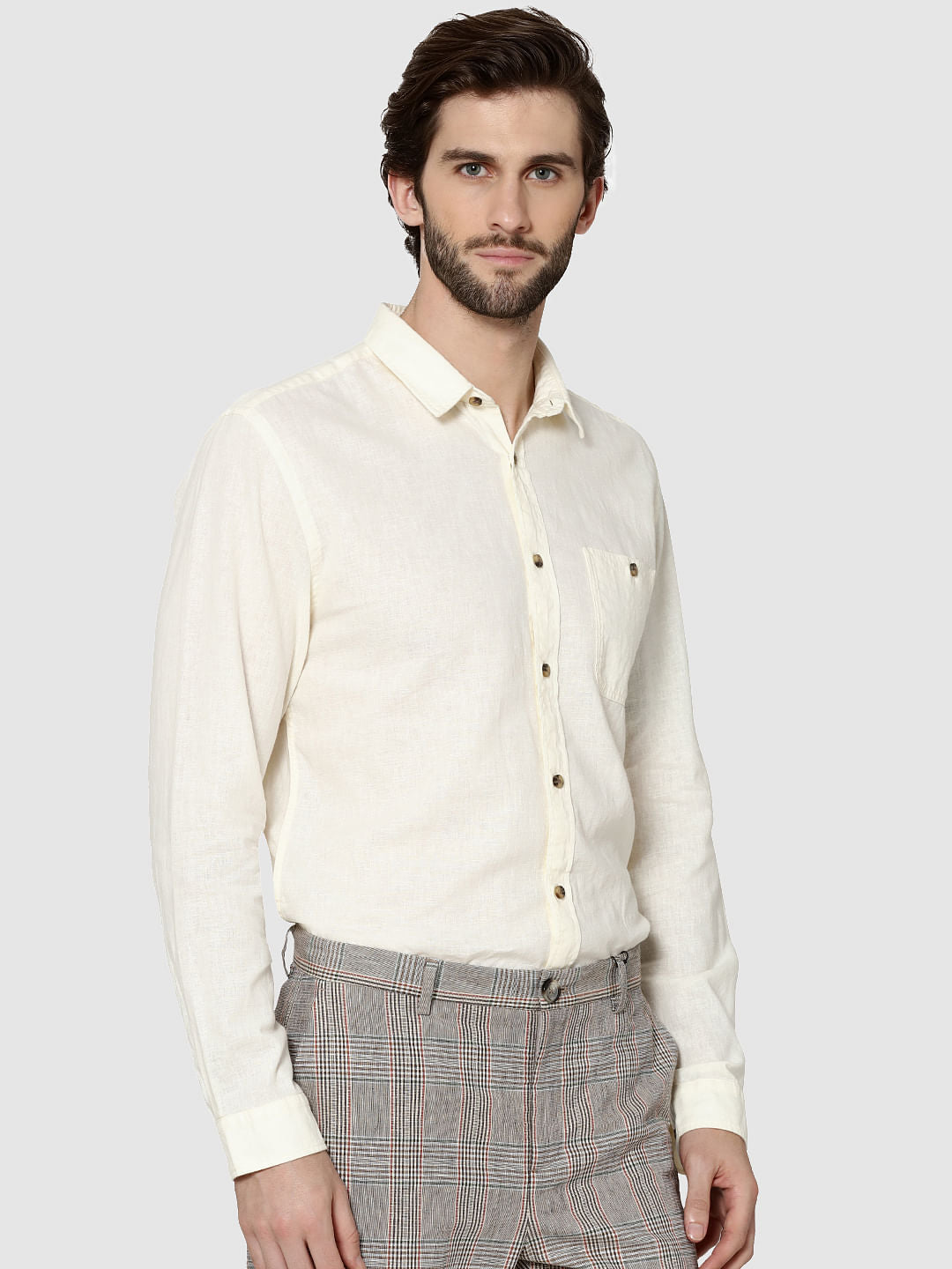 White One Pocket Full Sleeves Slim Fit Shirt
