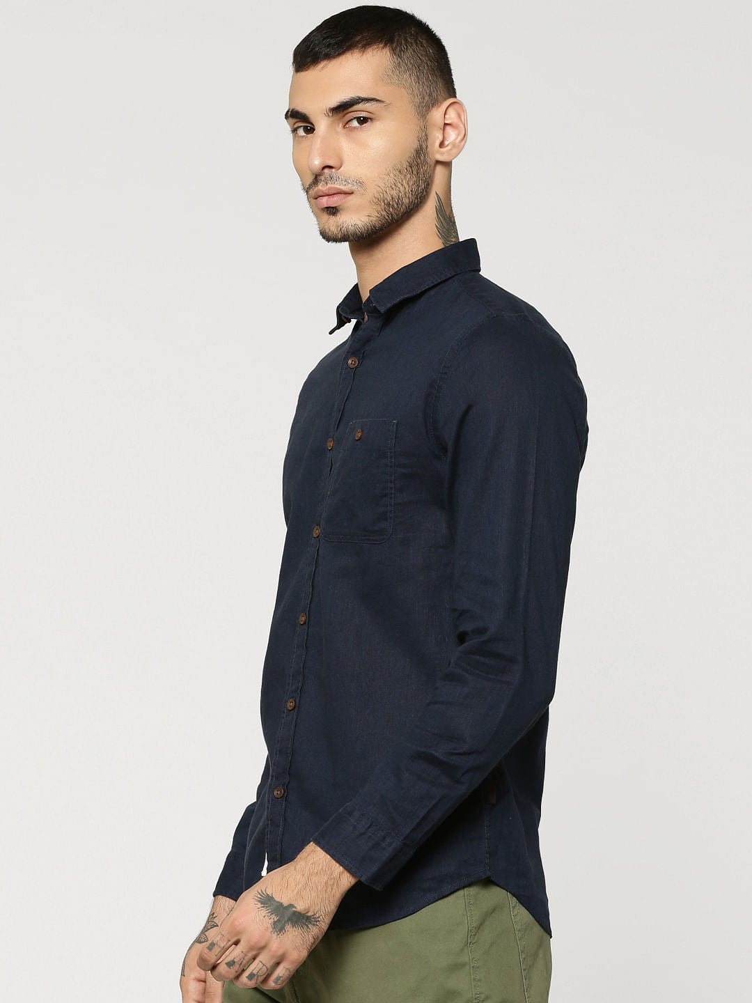 Dark Blue One Pocket Full Sleeves Slim Fit Shirt