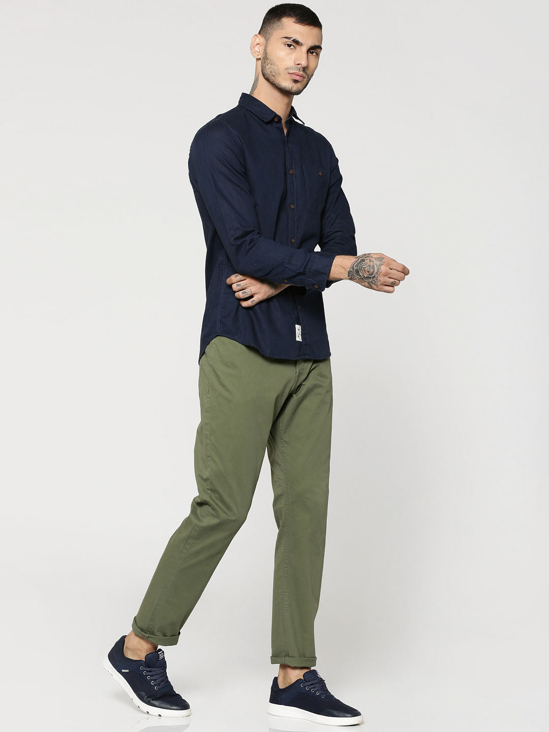 Dark Blue One Pocket Full Sleeves Slim Fit Shirt