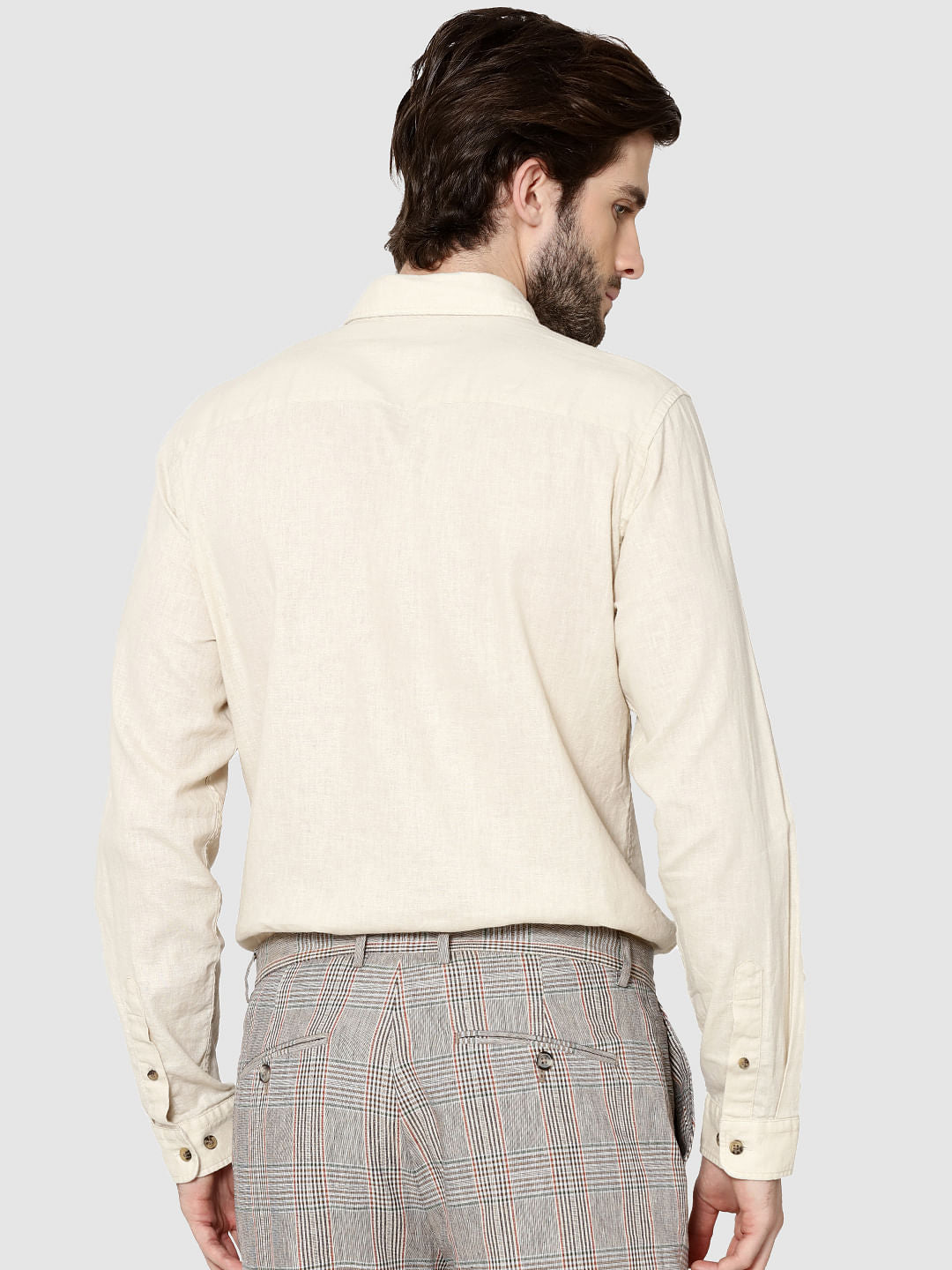 Beige One Pocket Full Sleeves Slim Fit Shirt