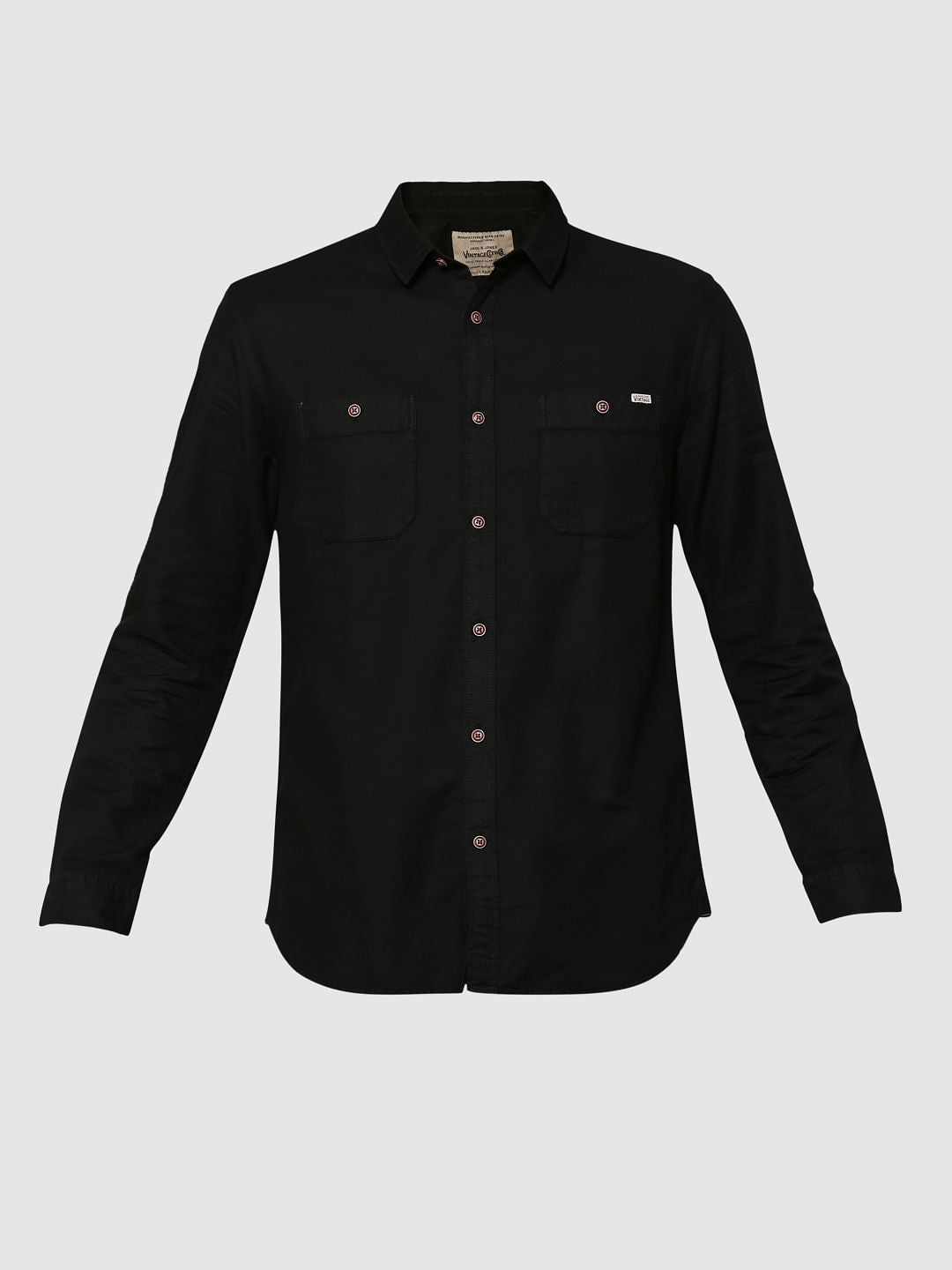Black Two Patch Pocket Full Sleeves Slim Fit Shirt