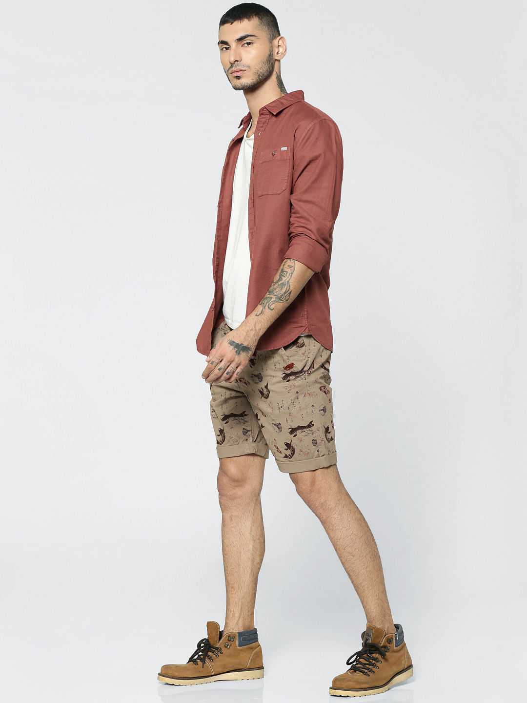 Red Two Patch Pocket Full Sleeves Slim Fit Shirt