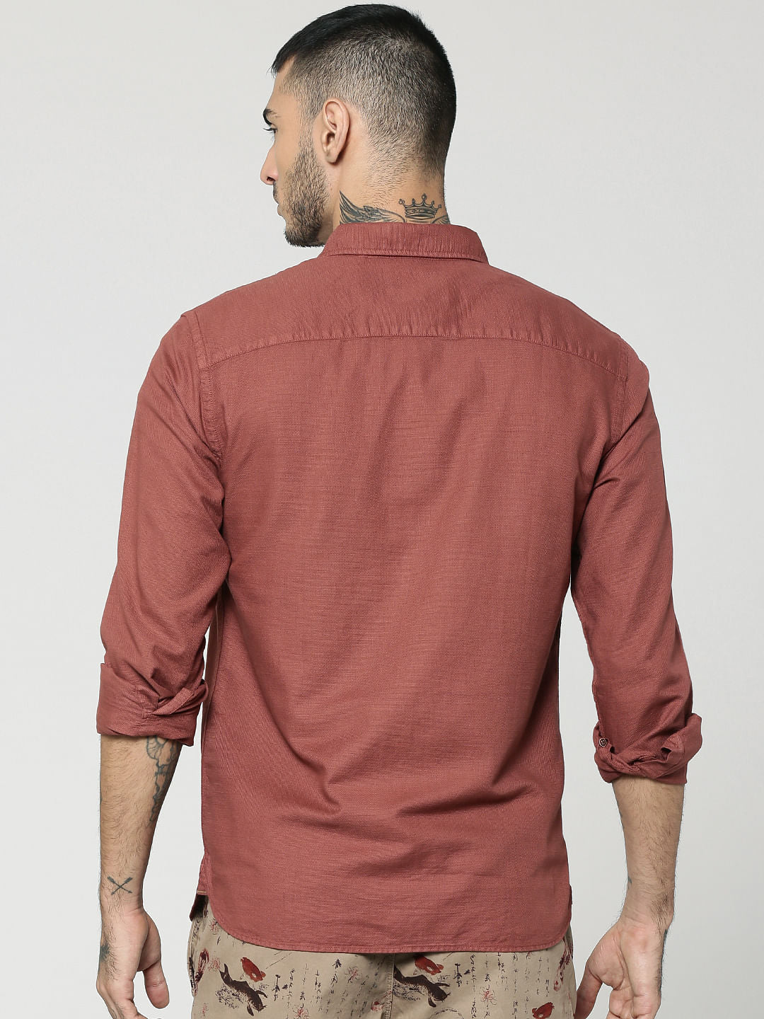 Red Two Patch Pocket Full Sleeves Slim Fit Shirt