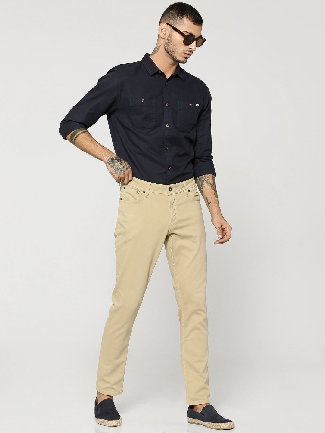 Dark Blue Two Patch Pocket Full Sleeves Slim Fit Shirt
