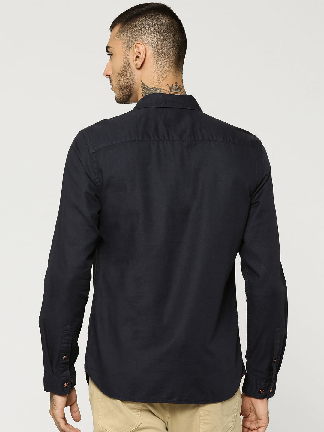 Dark Blue Two Patch Pocket Full Sleeves Slim Fit Shirt