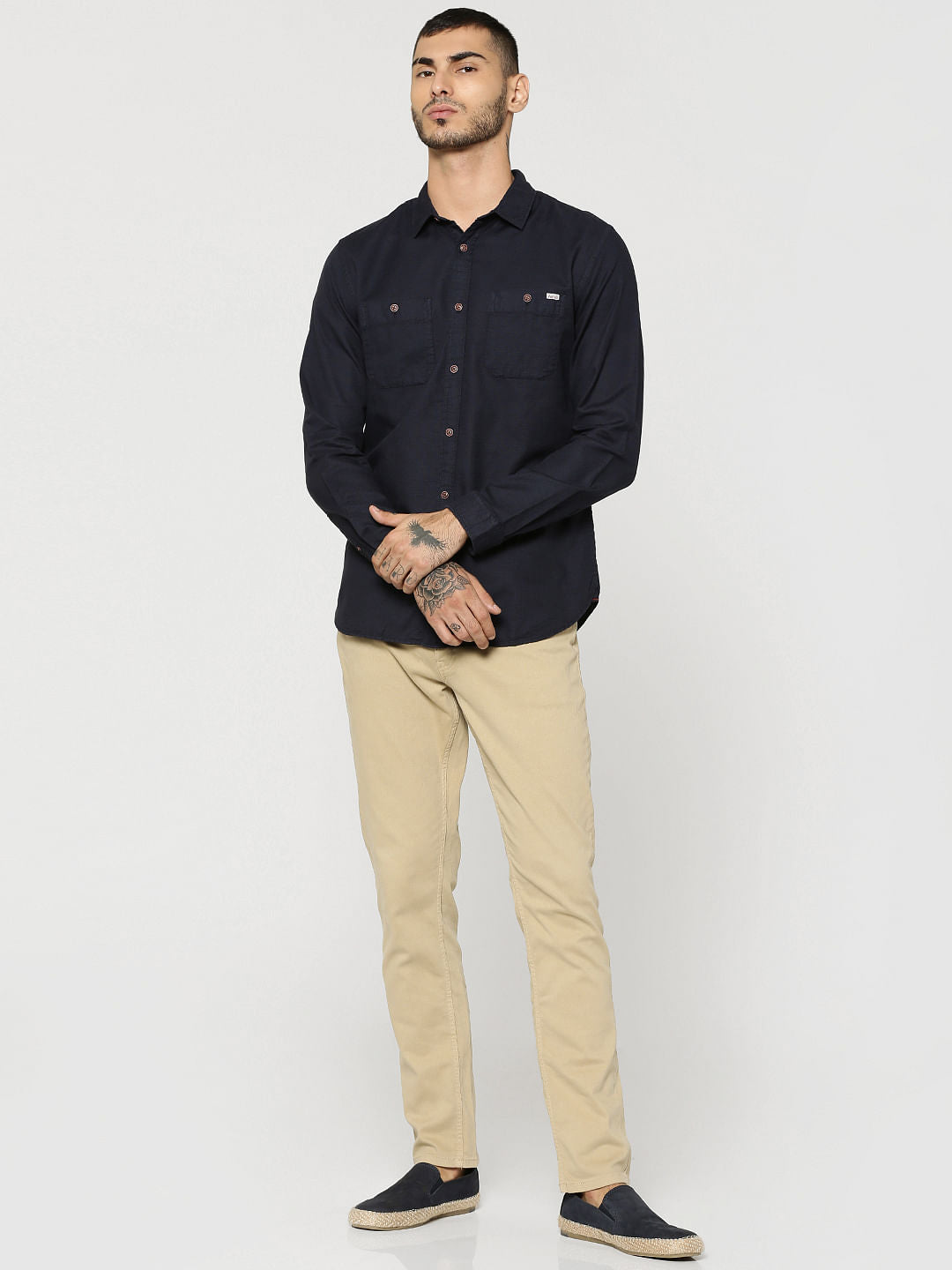 Dark Blue Two Patch Pocket Full Sleeves Slim Fit Shirt
