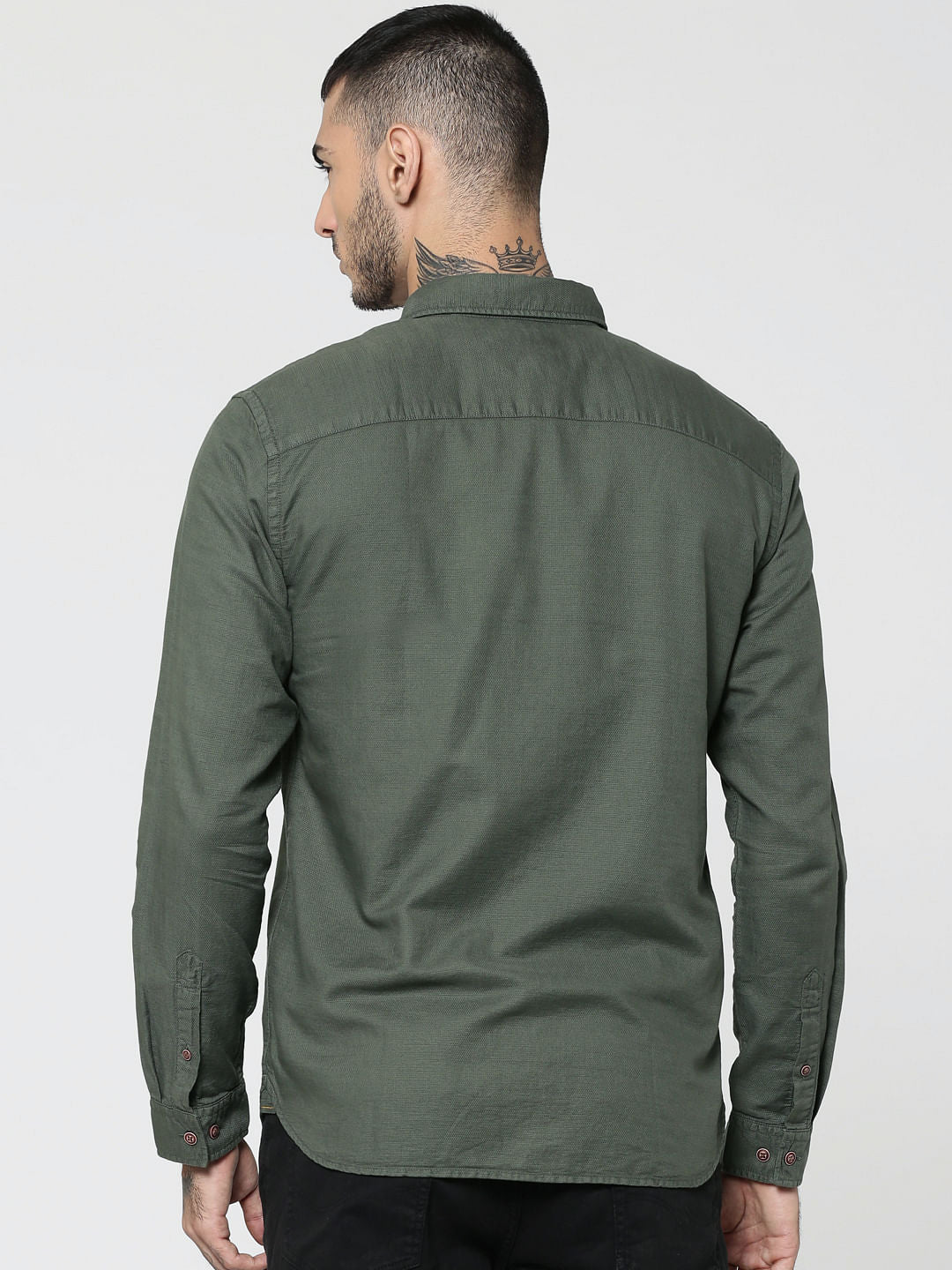 Green Two Patch Pocket Full Sleeves Slim Fit Shirt