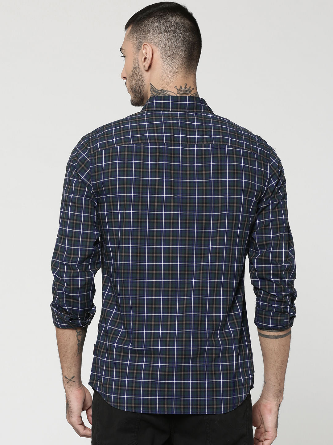 Dark Blue Full Sleeves Check Shirt