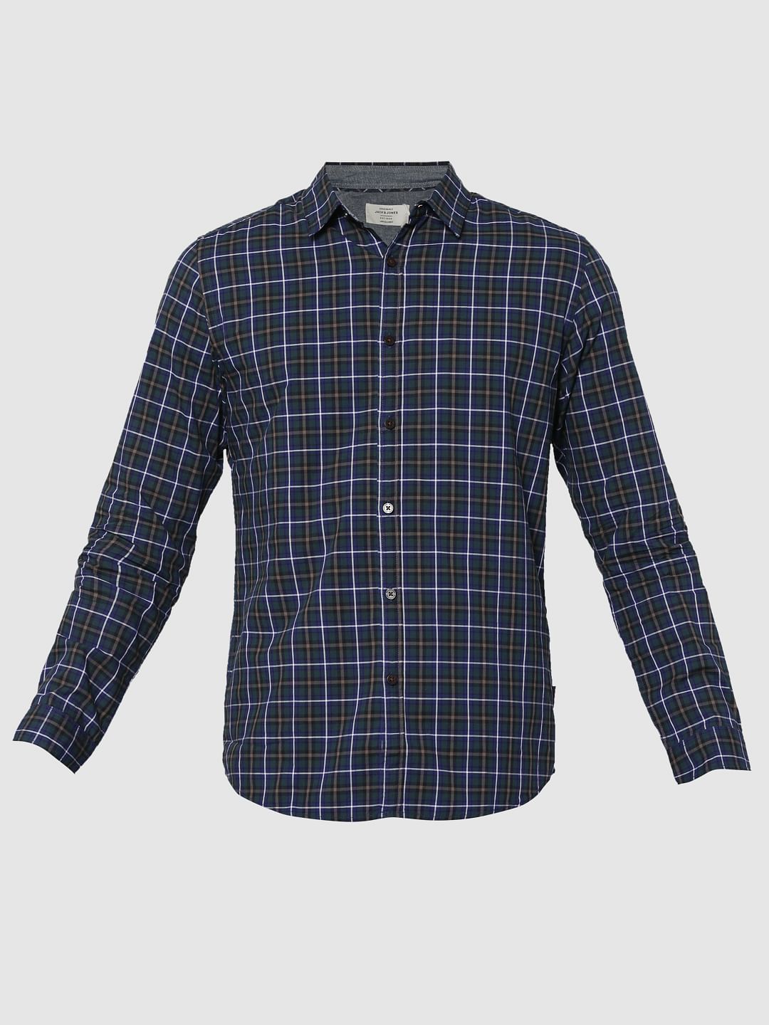 Dark Blue Full Sleeves Check Shirt