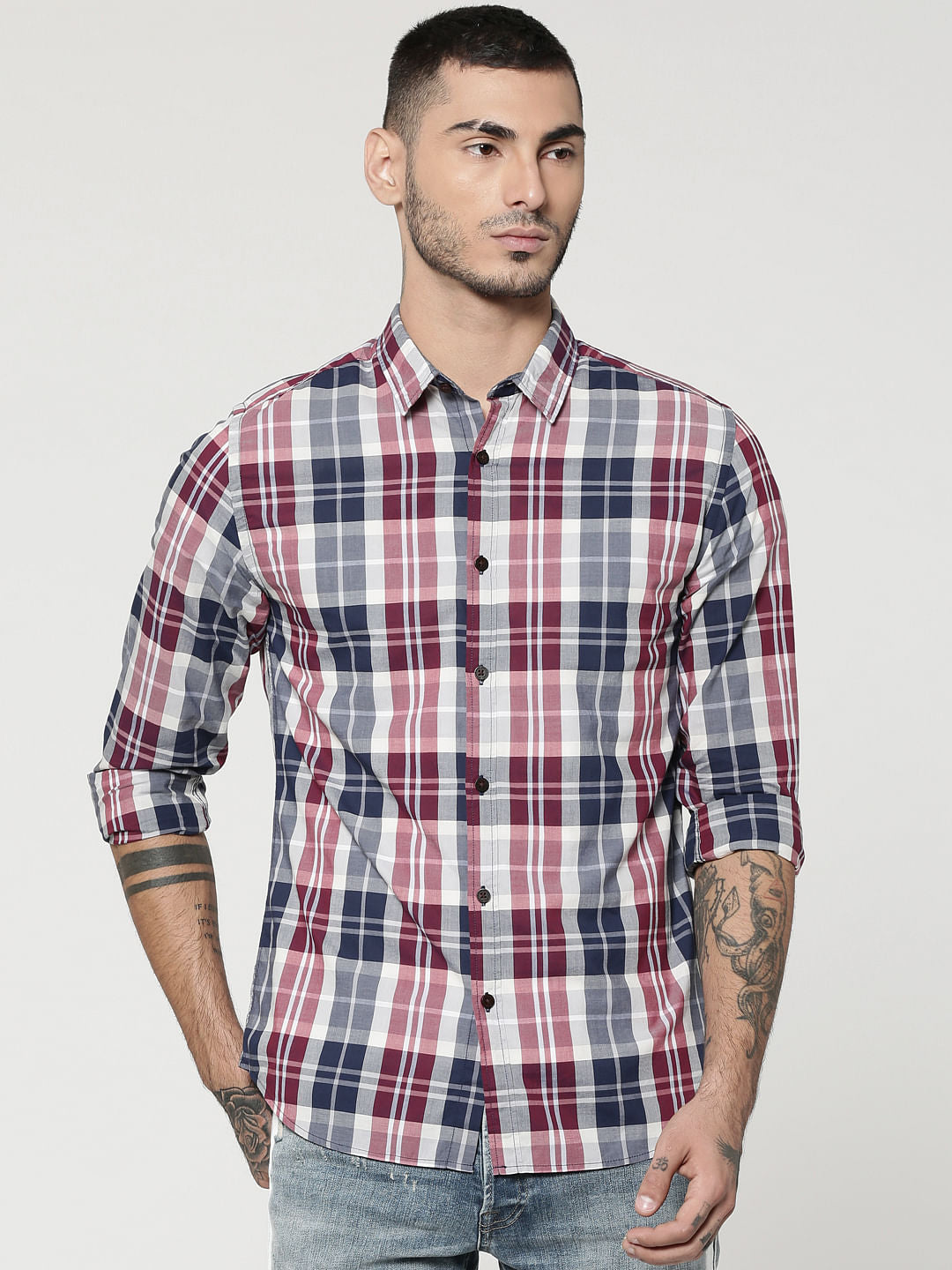 Red Full Sleeves Check Shirt - S