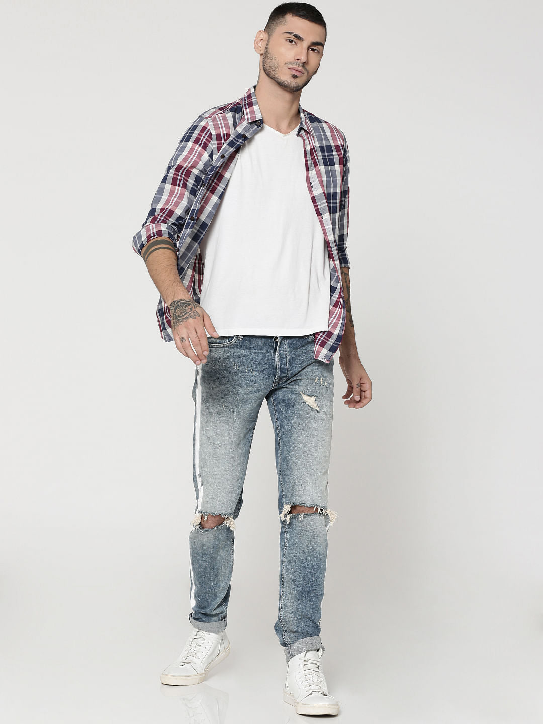 Red Full Sleeves Check Shirt