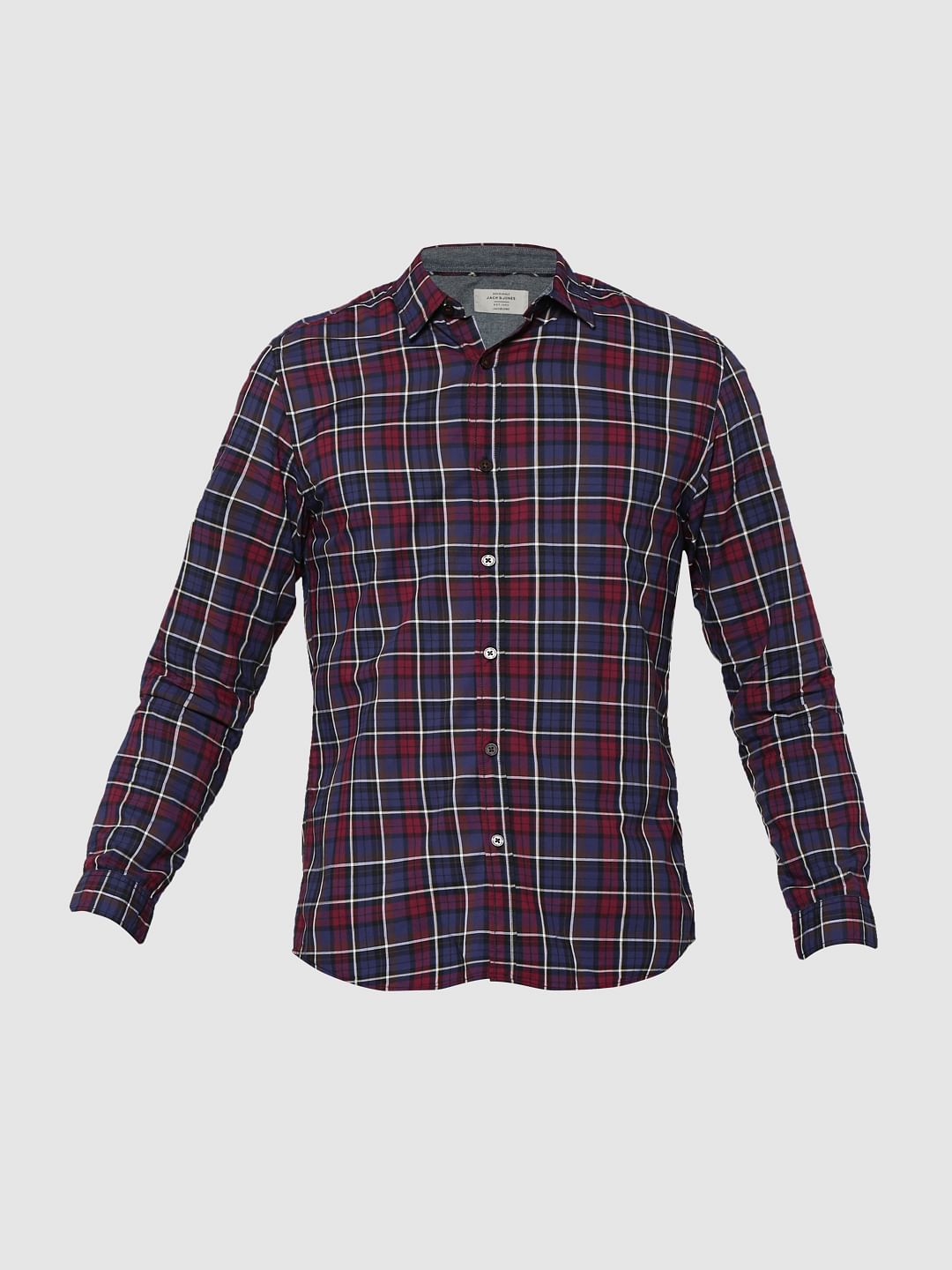 Blue & Burgundy Full Sleeves Check Shirt