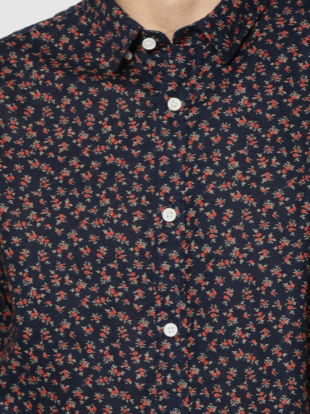 Dark Blue All Over Floral Print Full Sleeves Shirt