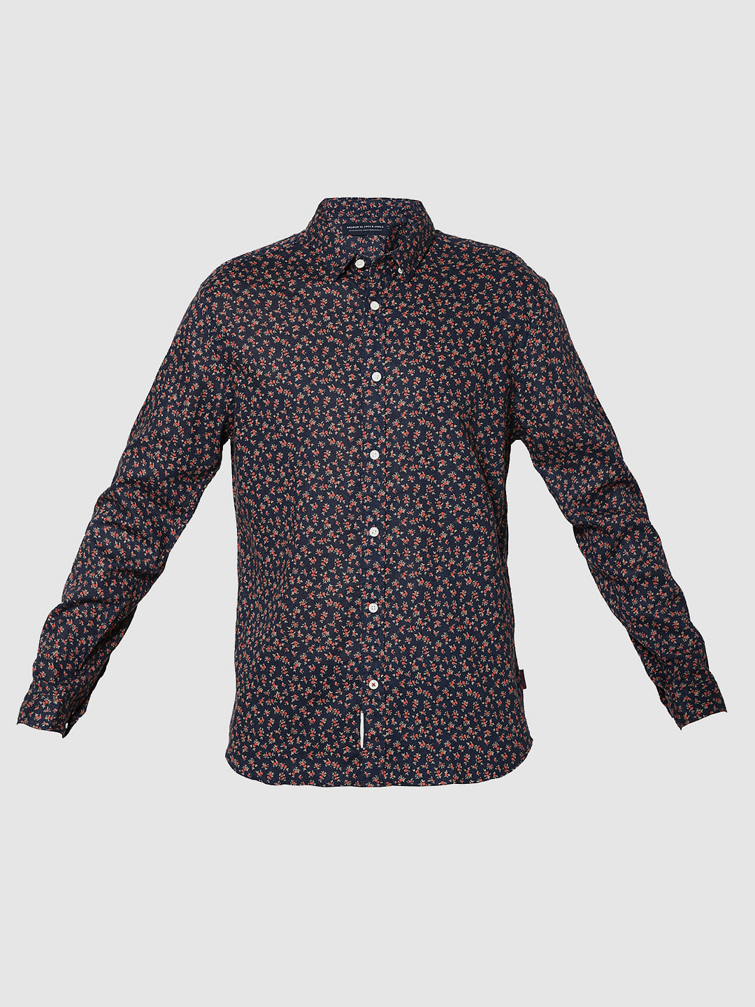 Dark Blue All Over Floral Print Full Sleeves Shirt